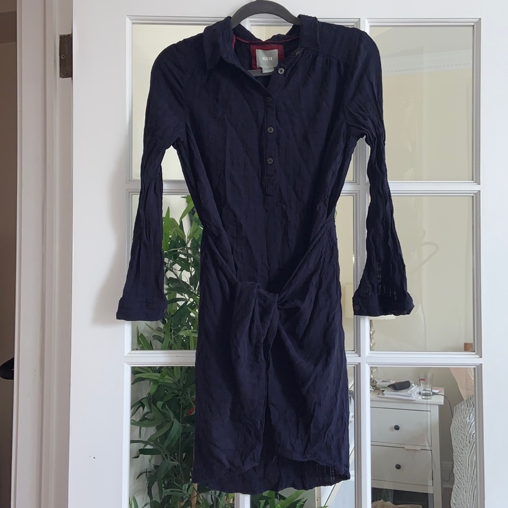 Maeve Anthropologie navy long sleeve wrap front midi dress with collar 8
